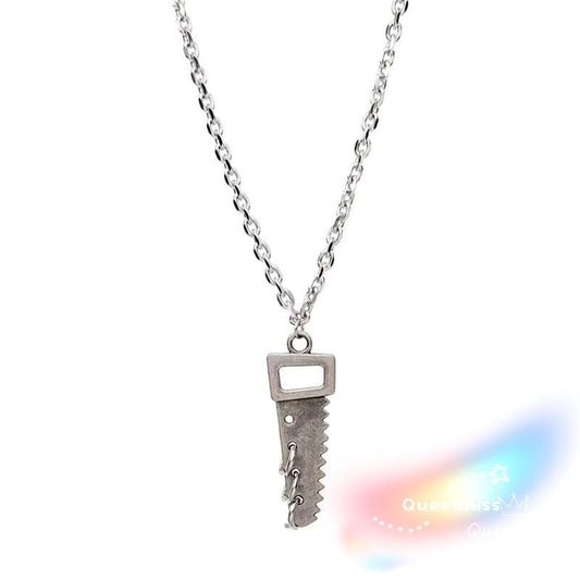 Funky Punk Stainless Steel Cool Cute Adorable Saw Silver Necklace -- Skrrrrrrr!!