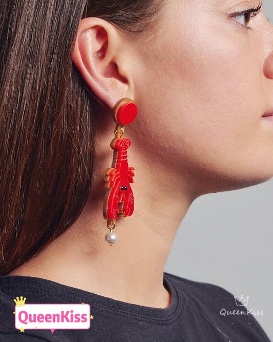 Cute Light Trendy Red Lobsters Pearl Earrings - Cuteness never ends!!