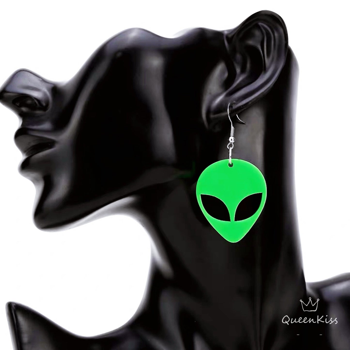 Cute Light Trendy Quirky Green Alien Black Eyes Brother Earrings - Let's rock it!!