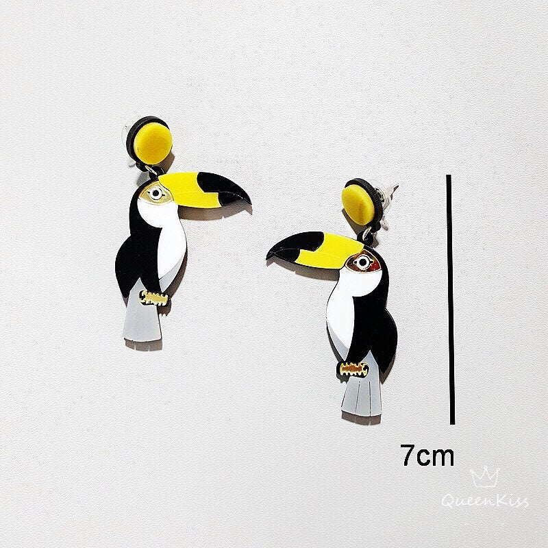 Cute Parrot Yellow Black Forest Style Earrings - Big Mouth Baby!!