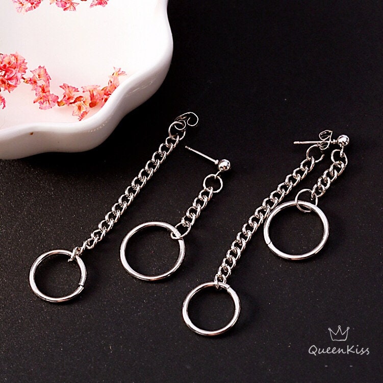 Cool Front and Back Circle Dangle Silver Earrings -- Can't Feel My Face!!