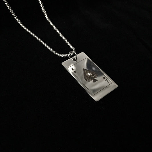 Funky Punk Stainless Steel Cool Shining Ace Poker Card Silver Necklace -- Richie No Excuse!!