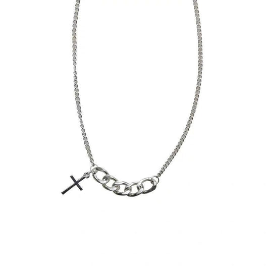 Funky Punk Stainless Steel Cool Cross Silver Necklace -- Only Heaven Knows!!