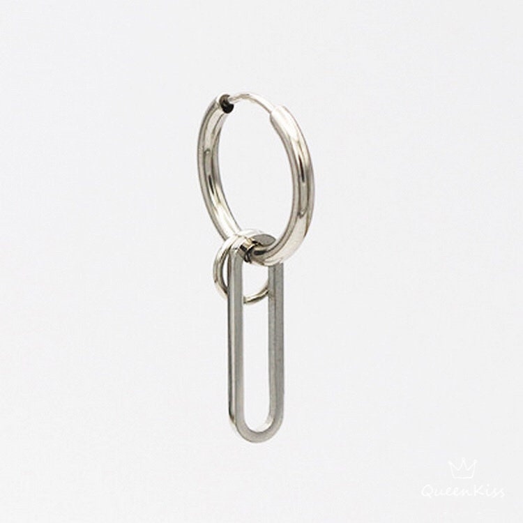 Safety Pin and Circle Silver Earrings --  Be Cool!!