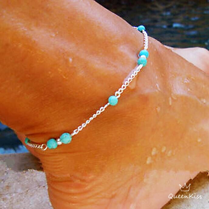 Little Cute Beads Green and Silver Anklet Gift for Girlfriend Sister Mother Daughter Her -- Bead of My Heart!!