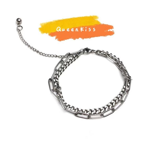 Funky Punk Stainless Steel Two Layers Cool Style Chain Silver Bracelet -- Gone With Wind!!