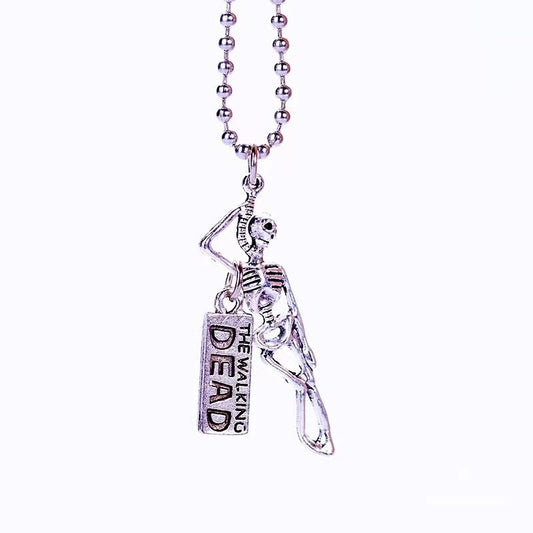 Funky Punk Two Necklace One Set Stainless Steel Skeleton Holding The Chain And Face Silver Necklaces --  Take My Heart Away!!