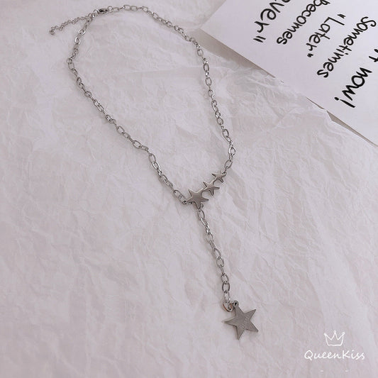 Funky Punk Stainless Steel Cool Three Stars and Star Silver Necklace -- All Stars!!