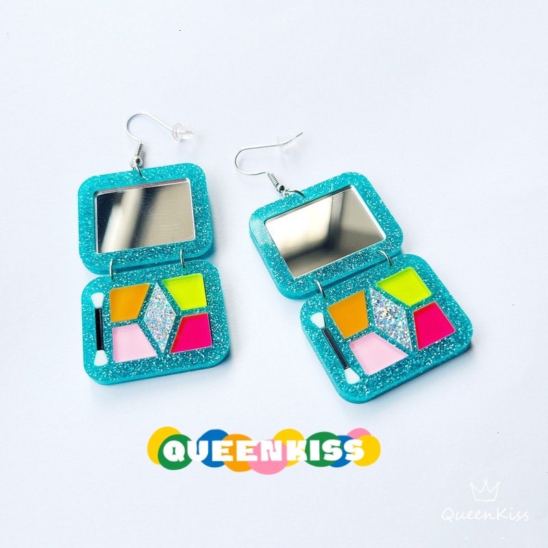 Cute Light Trendy Adorable Acrylic Makeup Case Pink and Blue Earrings - Makeup Forever!!