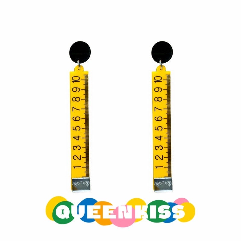 Cute Light Trendy Quirky Yellow Ruler 10cm Earrings - I am The Ruler!!