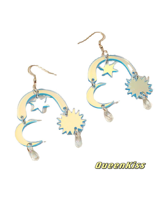 Cute Light Trendy Quirky Laser Light Changing Colour Romantic Moon Star Earrings - Fly Me To The Moon and Back!!