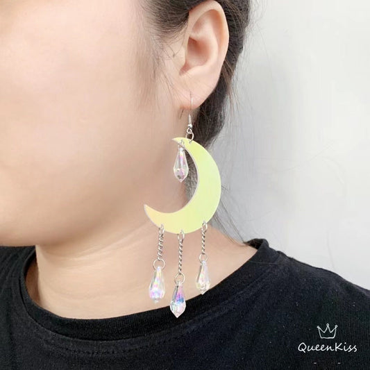 Cute Light Trendy Quirky Laser Light Changing Colour Romantic Moon Earrings - Fly Me To The Moon and Back!!