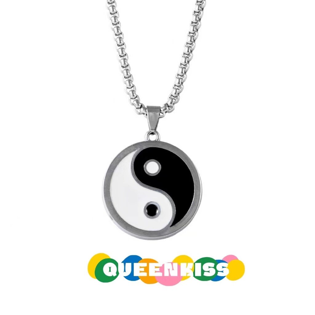 Funky Punk Stainless Steel Cool Yin and Yan Silver Necklace -- Balance!