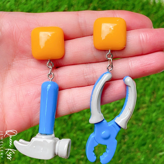 Cute Light Trendy Quirky Hammer and Pliers Earrings - Together We Shall Win!!